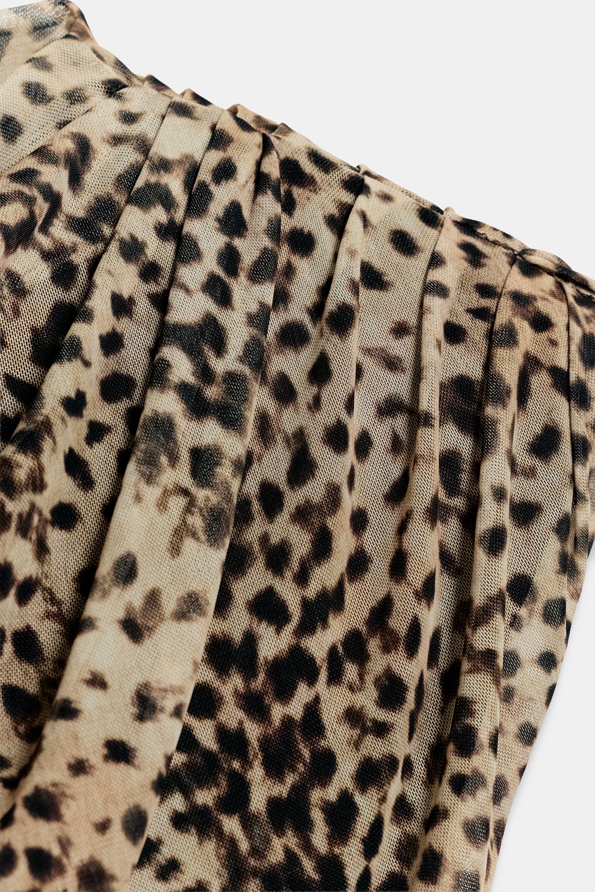 ROBE COURTE DRAPÉE EN TULLE À IMPRIMÉ ANIMALIER